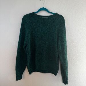 VINTAGE 90's The Fox Collection Teal Speckled Wool Blend Crewneck Sweater Size L